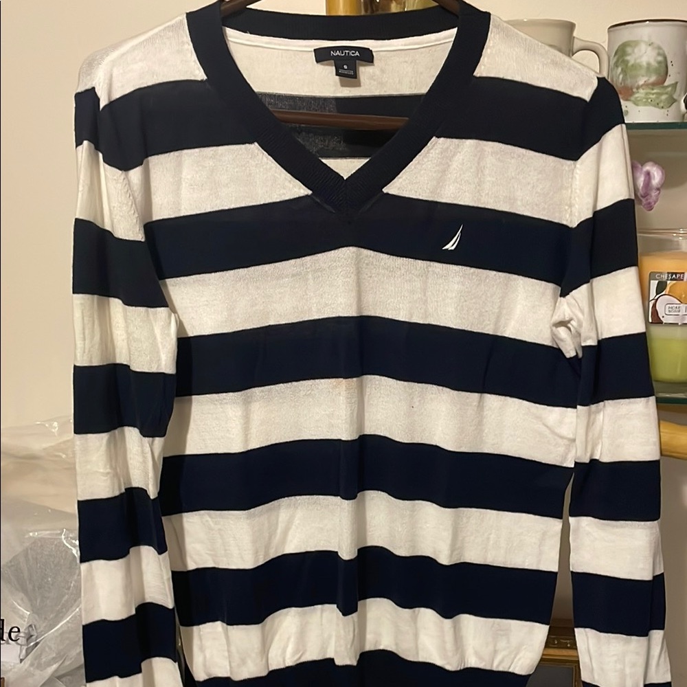 Nautica Women's Navy and White Striped Sweater
000562